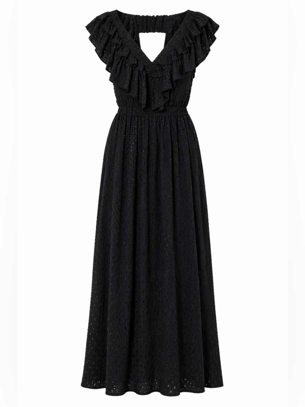 Tribal Femme Black Maxi Dress Ruffle Open Back XS NWT